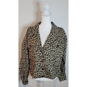 Anna Cai NY Women"s Cropped Jacket Leopard Print Size Medium Long Sleeve NWOT